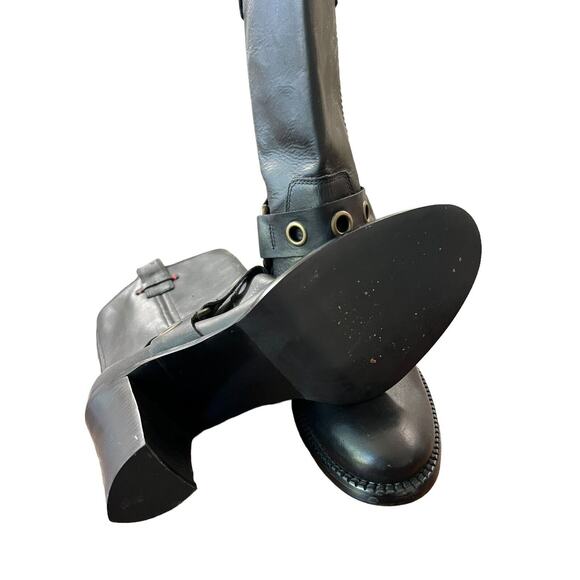 Tommy Hilfiger Black Leather Harness High Heel Mid Calf Boots Size 9 - Picture 6 of 7